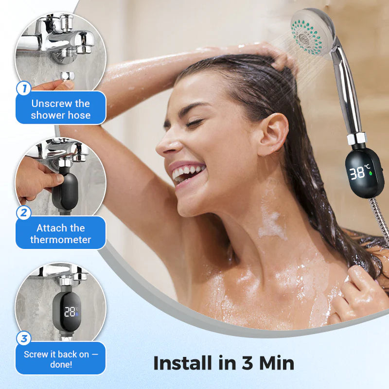 ميزان حرارة رقمي لمياه الاستحمام | Shower Thermometer - شاشة رقمية فورية، مقاوم للماء وسهل التركيب لحمام آمن