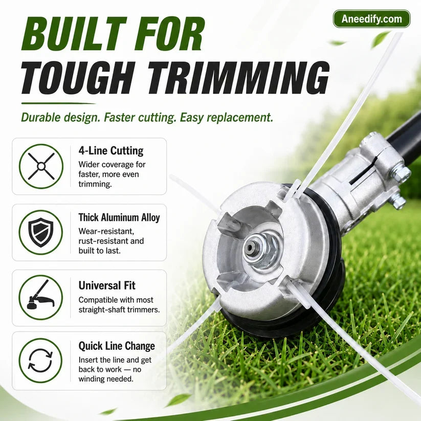 رأس جزازة ألومنيوم رباعي الخيوط | Aluminum Trimmer Head – 4-Line Cutting & Universal Fit – Heavy-Duty & Easy Line Replacement