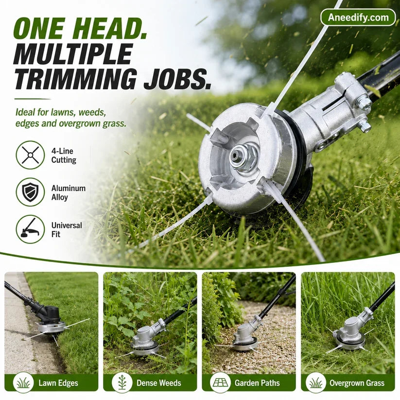 رأس جزازة ألومنيوم رباعي الخيوط | Aluminum Trimmer Head – 4-Line Cutting & Universal Fit – Heavy-Duty & Easy Line Replacement