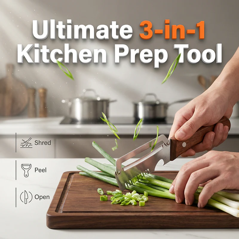 أداة مطبخ لتقطيع وتقشير البصل الأخضر 3 في 1 | 3-in-1 Scallion Shredder & Peeler Kitchen Tool