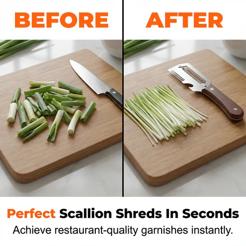 أداة مطبخ لتقطيع وتقشير البصل الأخضر 3 في 1 | 3-in-1 Scallion Shredder & Peeler Kitchen Tool